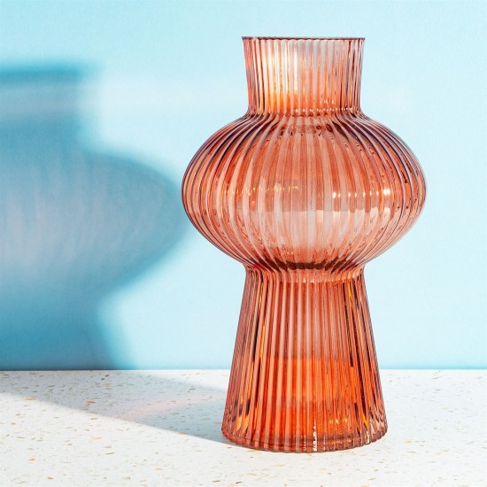 Sass & Belle - Vase en verre cannelé ambre