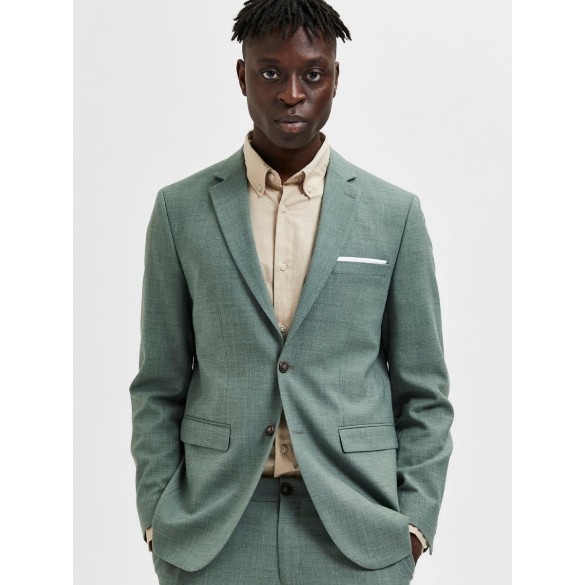 Selected - Blazer en lin vert eau homme