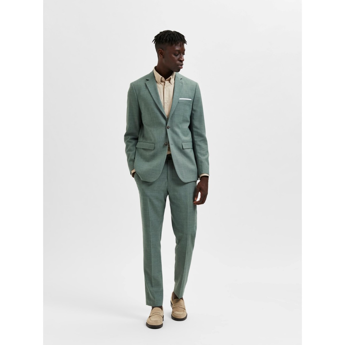 Selected - Blazer en lin vert eau homme