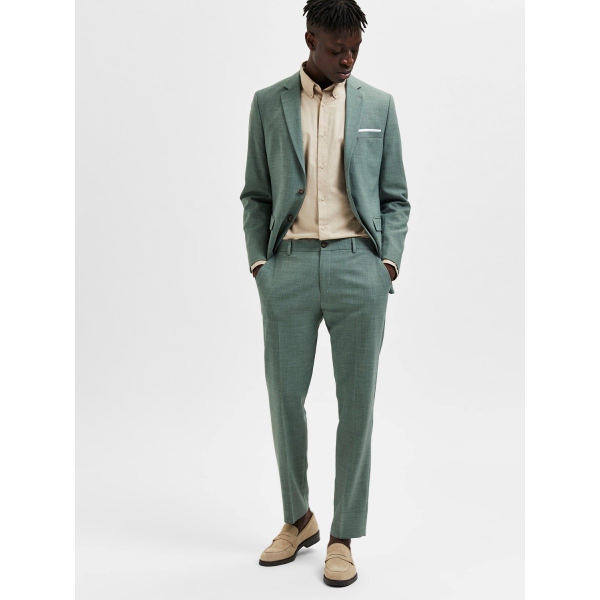 Selected - Pantalon de costume en lin vert eau