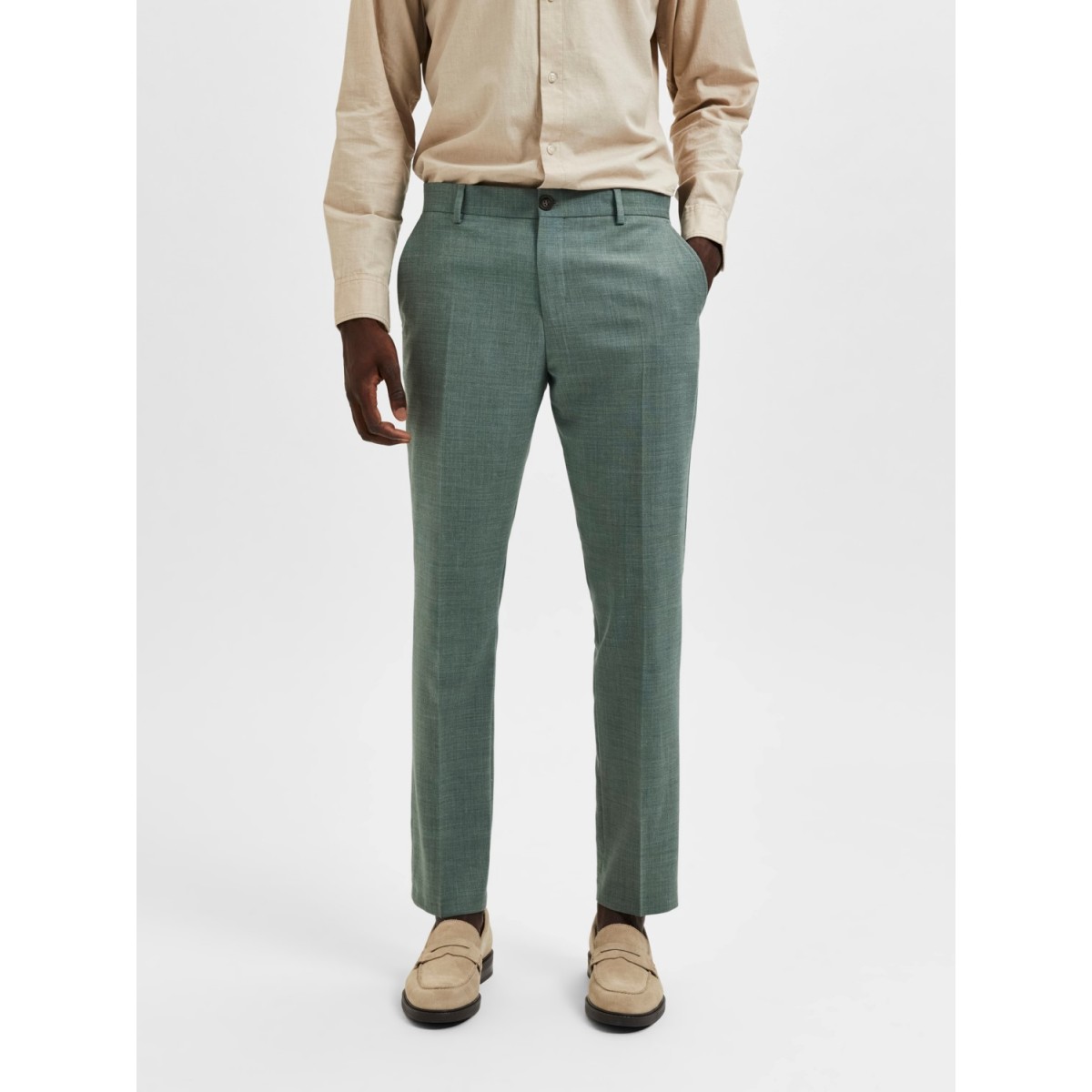 Selected - Pantalon de costume en lin vert eau