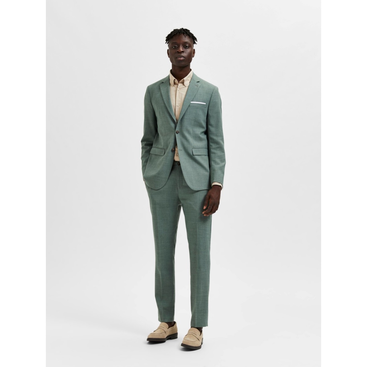 Selected - Pantalon de costume en lin vert eau