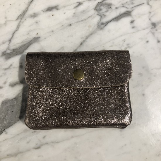 Porte-monnaie en cuir métallisé bronze