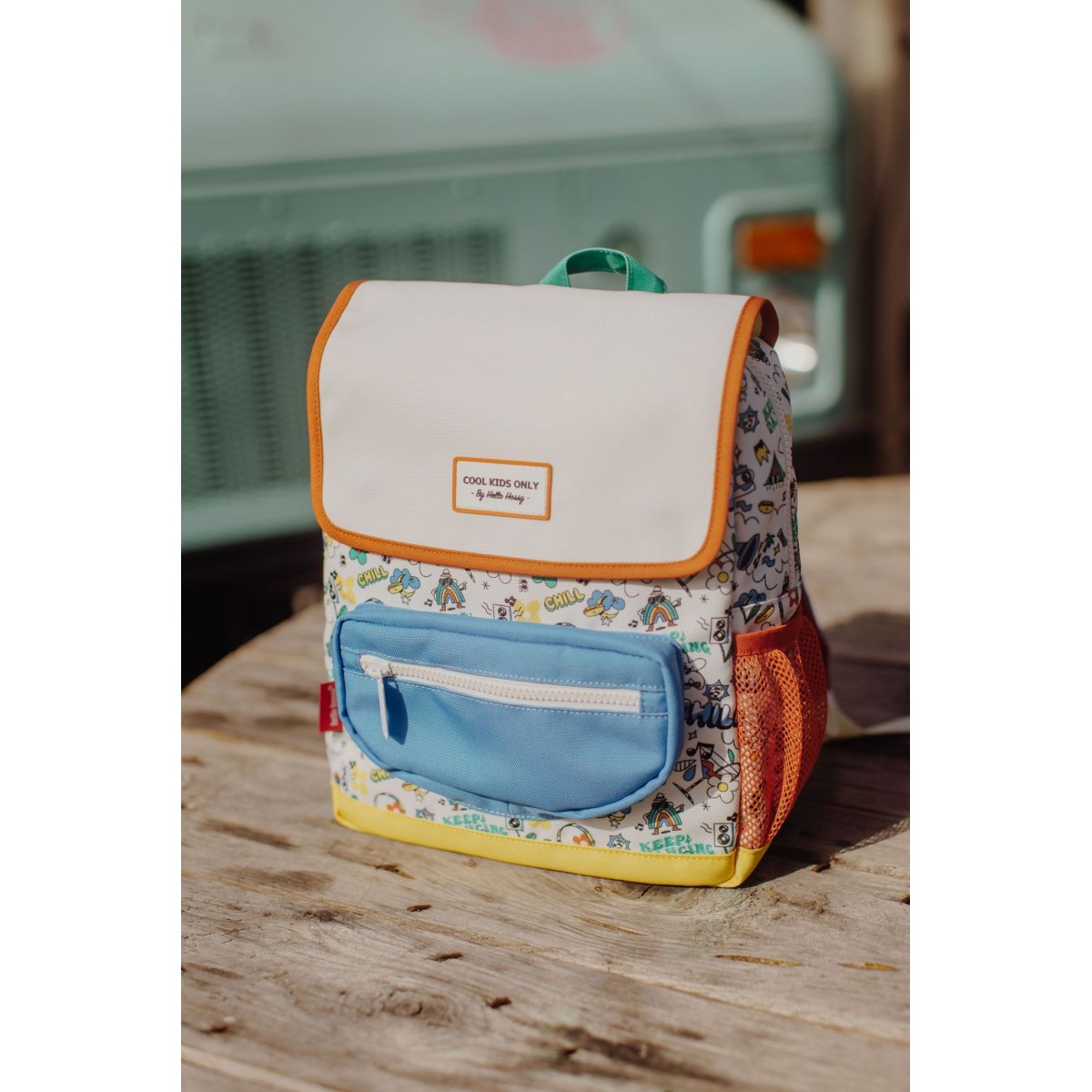 Hello Hossy - Sac à dos ivoire et menthe à motifs