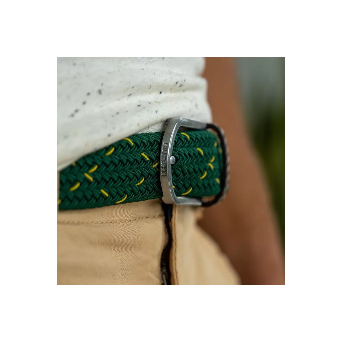BillyBelt - Ceinture élastique tressée vert et jaune