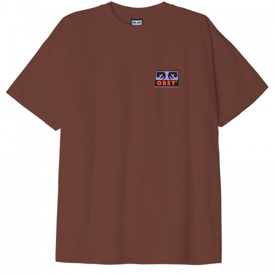 OBEY - T-shirt marron visuel multicolore