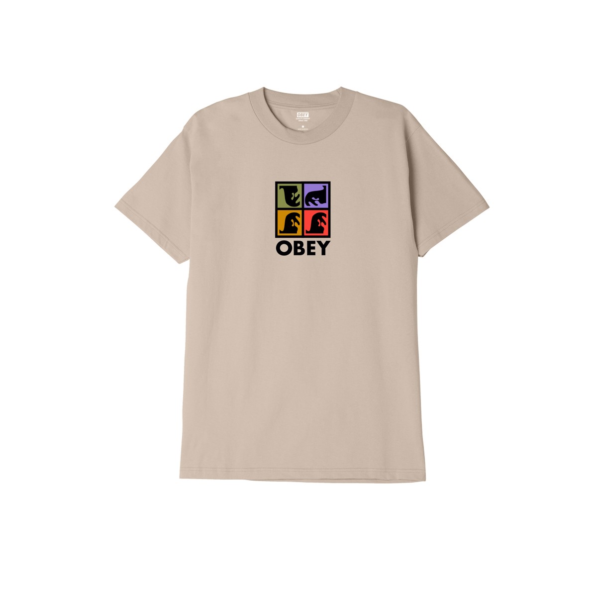 OBEY - T-shirt beige sable imprimé multicolor