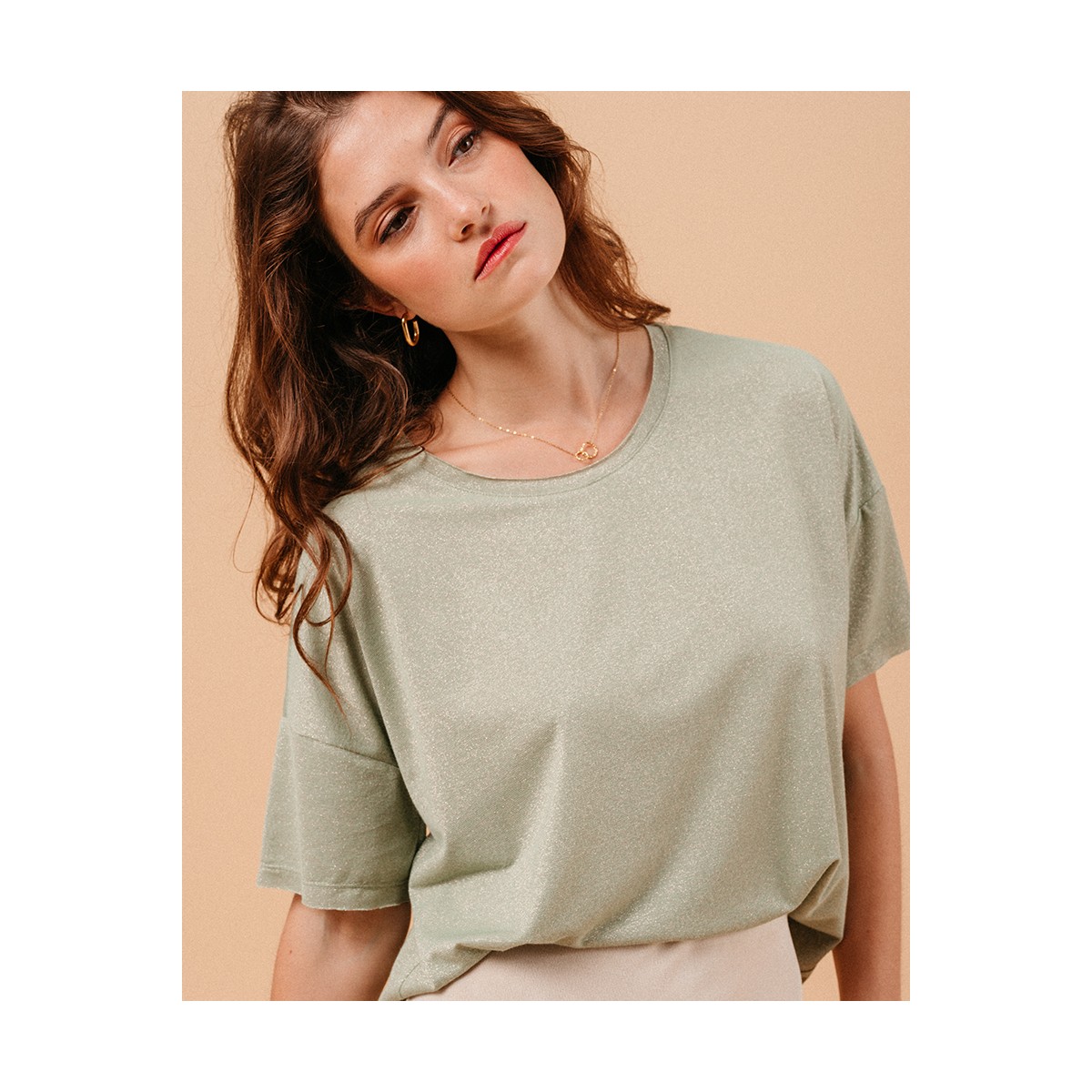 Grace et Mila - T-shirt vert pailleté fluide