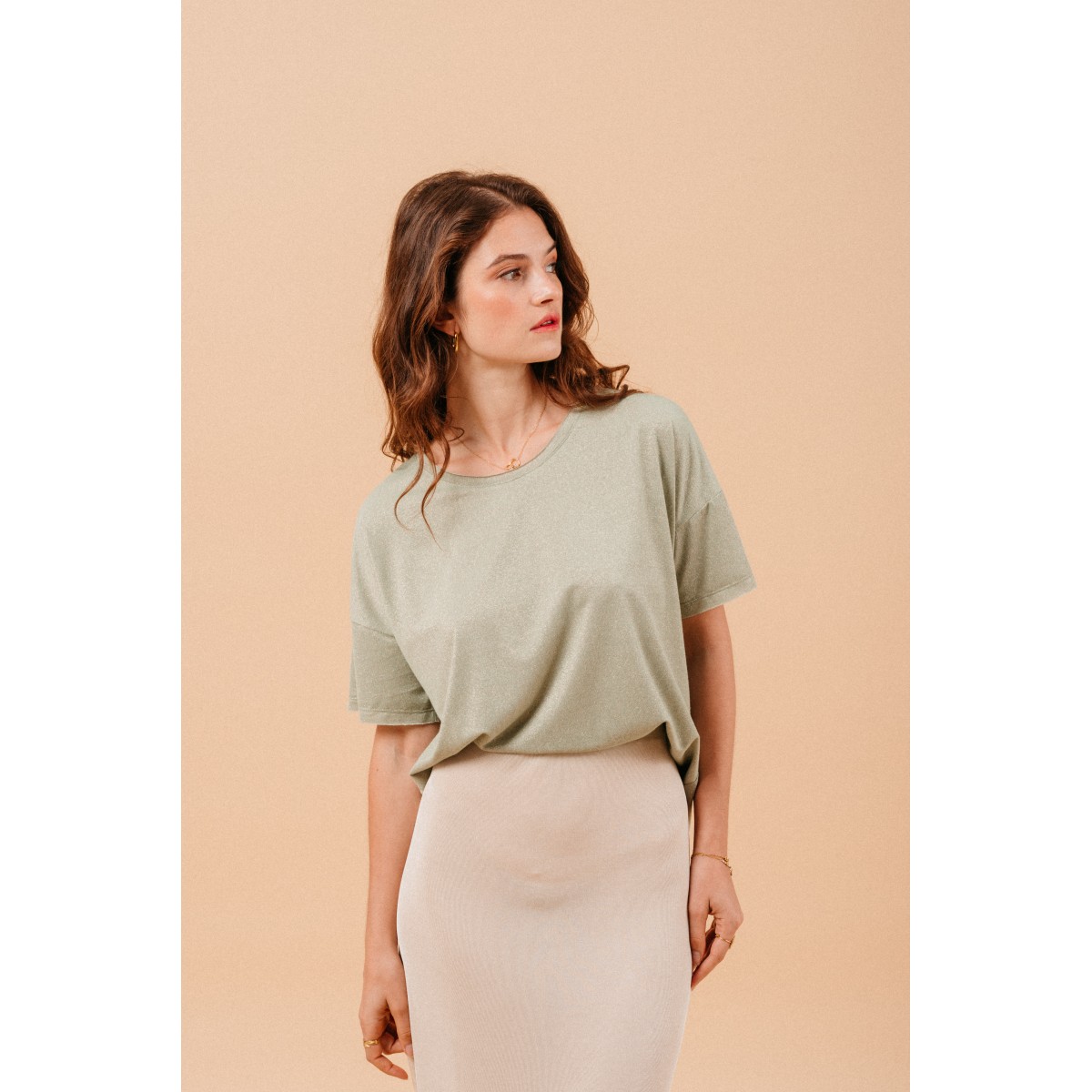 Grace et Mila - T-shirt vert pailleté fluide