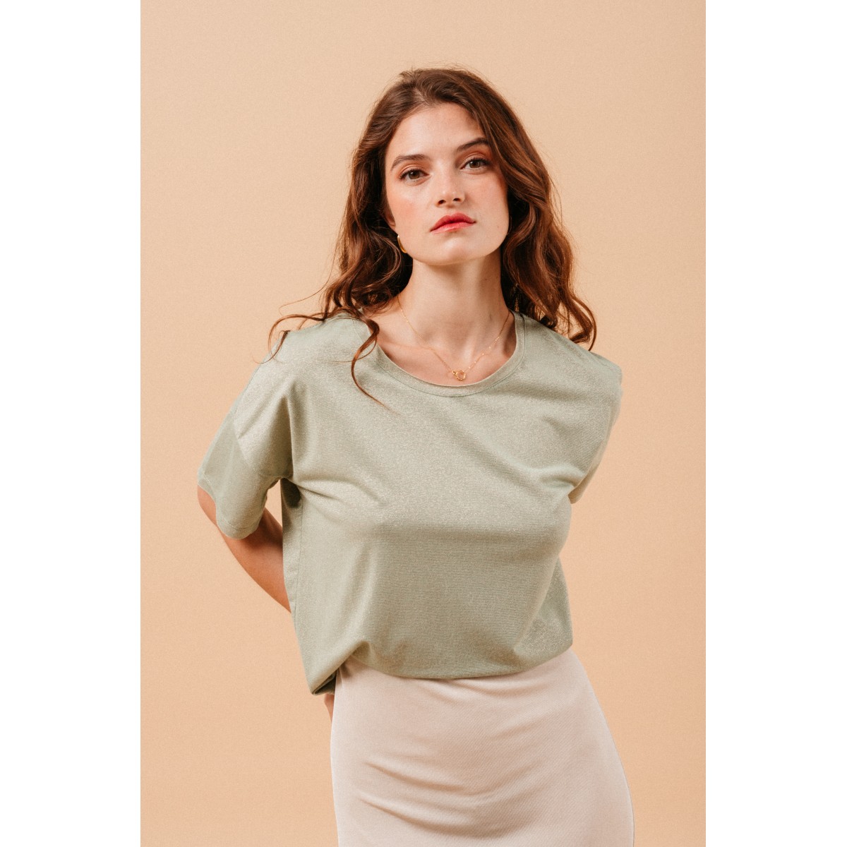 Grace et Mila - T-shirt vert pailleté fluide