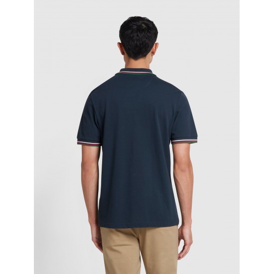 FARAH - Polo bleu marine à liserés colorés 2