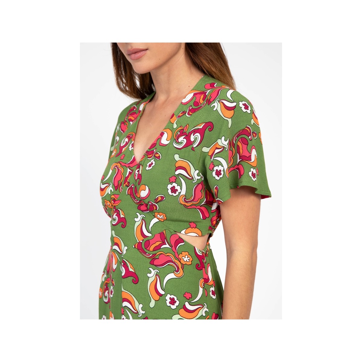 Robe longue kaki à motif