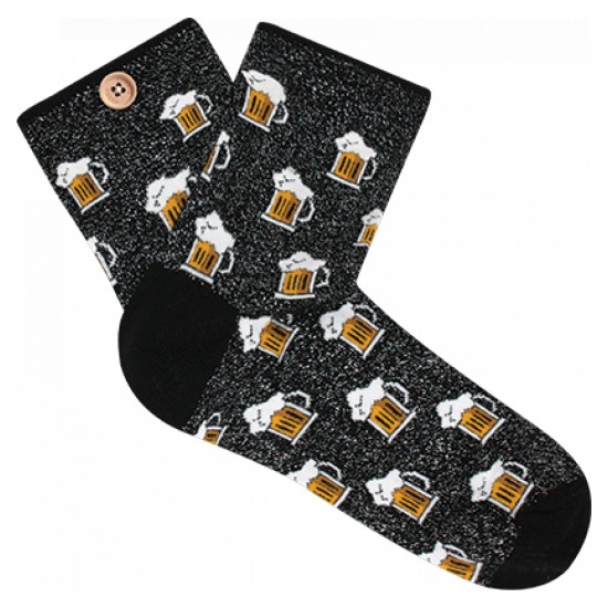 Cabaia - Chaussettes femme en lurex noir à motif bière