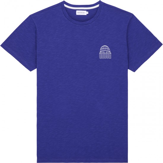 Bask in the sun - T-shirt bleu brodé