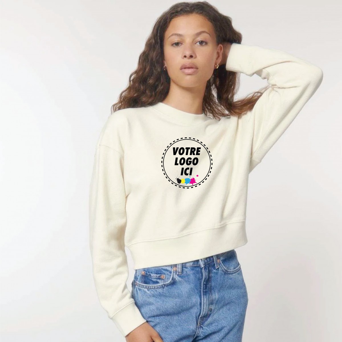 Marcel et Maurice - Sweat femme crop crème personnalisé