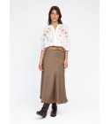 Jupe fluide satinée taupe