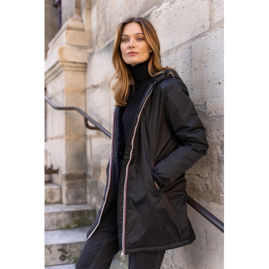 Laura Jo - Manteau imperméable long fourré noir