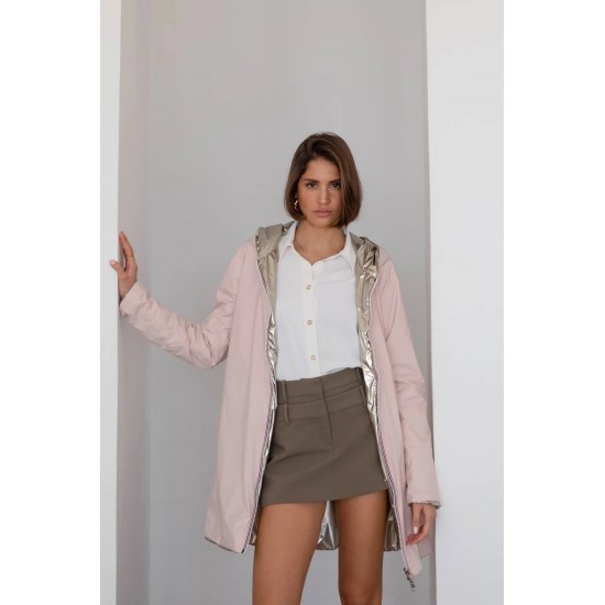 Laura Jo - Veste imperméable longue réversible rose