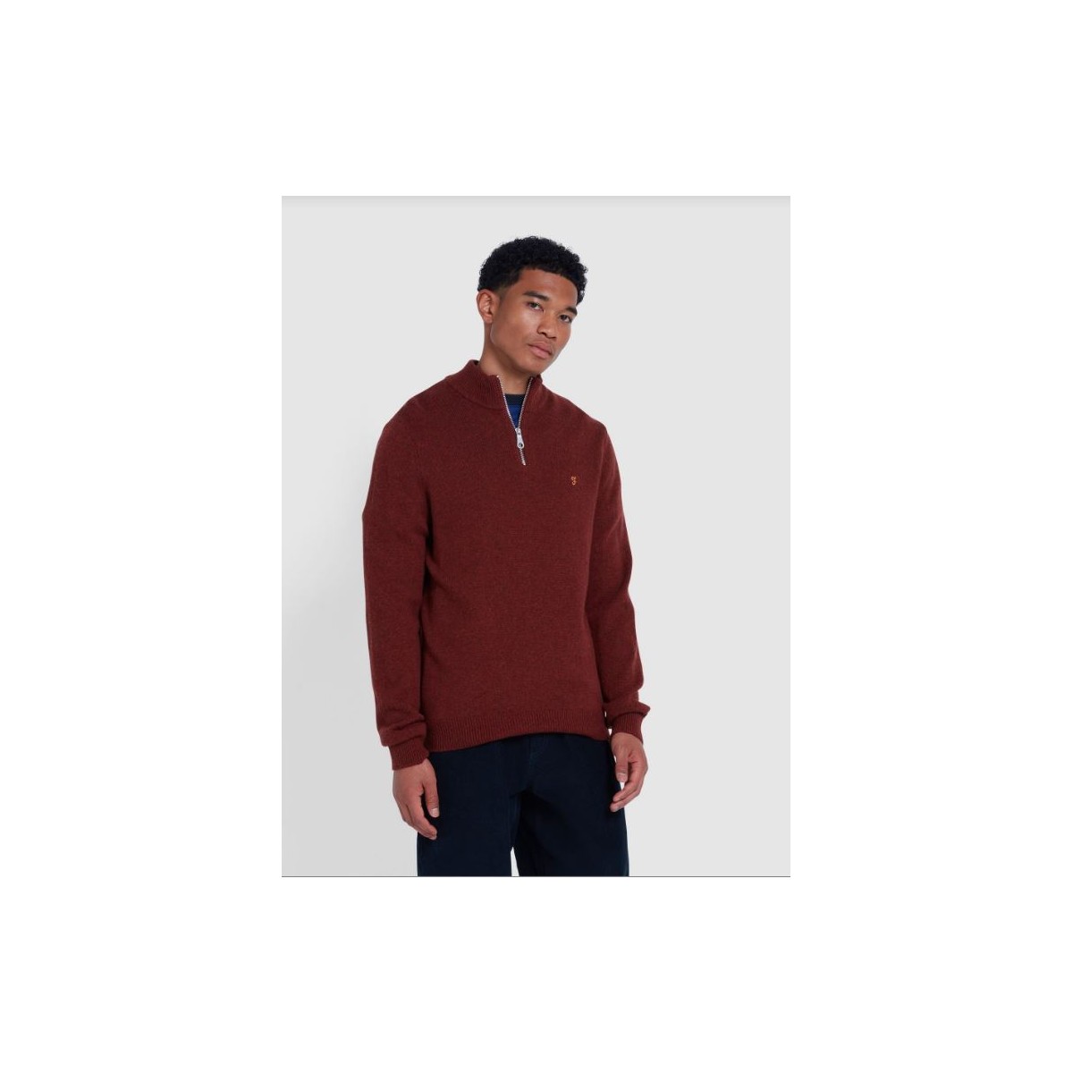 FARAH - Pull en laine col zippé rouge brique