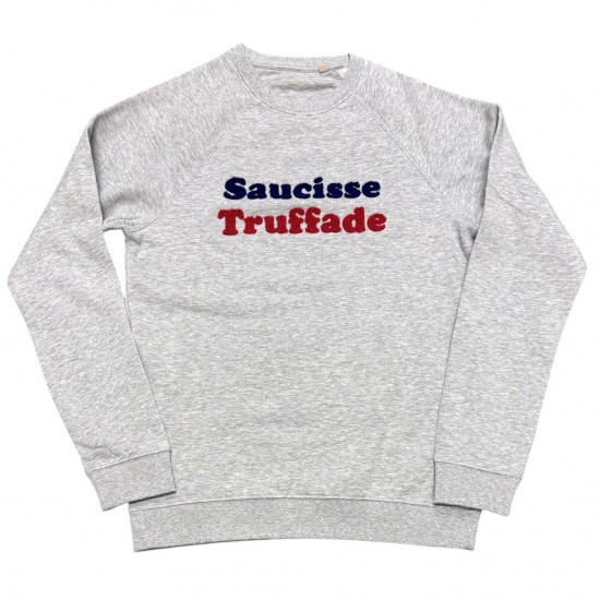 Saucisse Truffade - Sweat gris avec broderie bleu et rouge