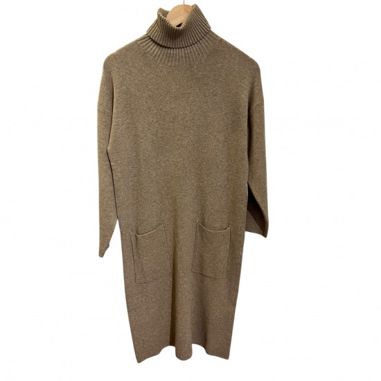 Robe pull col roulé camel