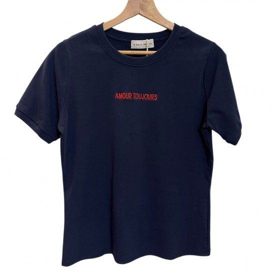 T-shirt bleu marine brodé