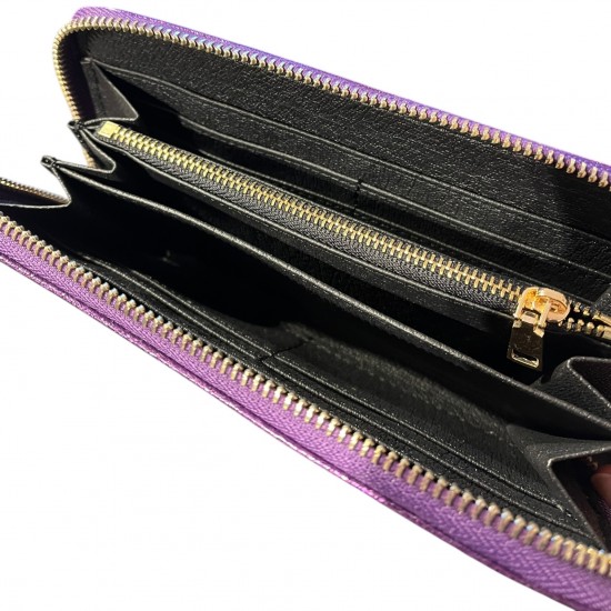 Portefeuille en cuir violet métallisé 2