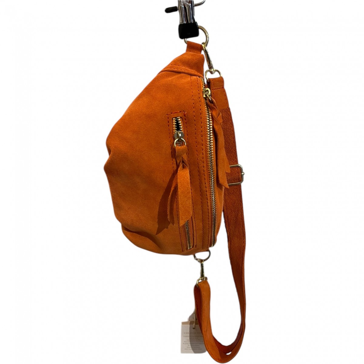 Sac banane en daim orange double zip