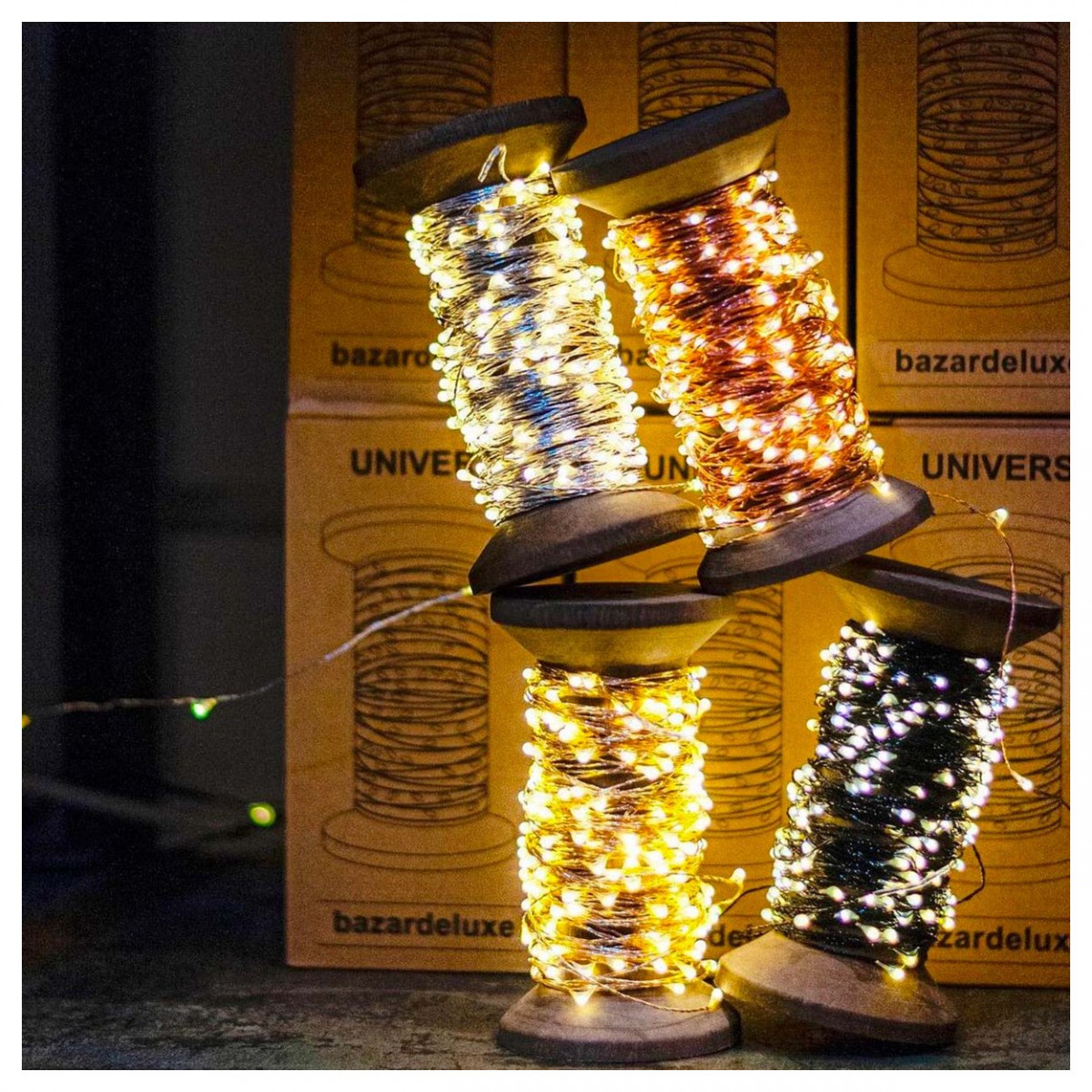 BAZARDELUXE - Grande bobine avec guirlande lumineuse argent