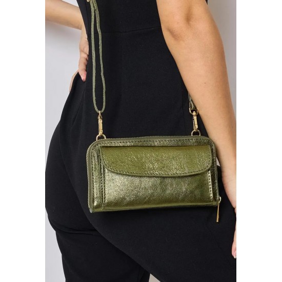 Sac en cuir irisé vert olive