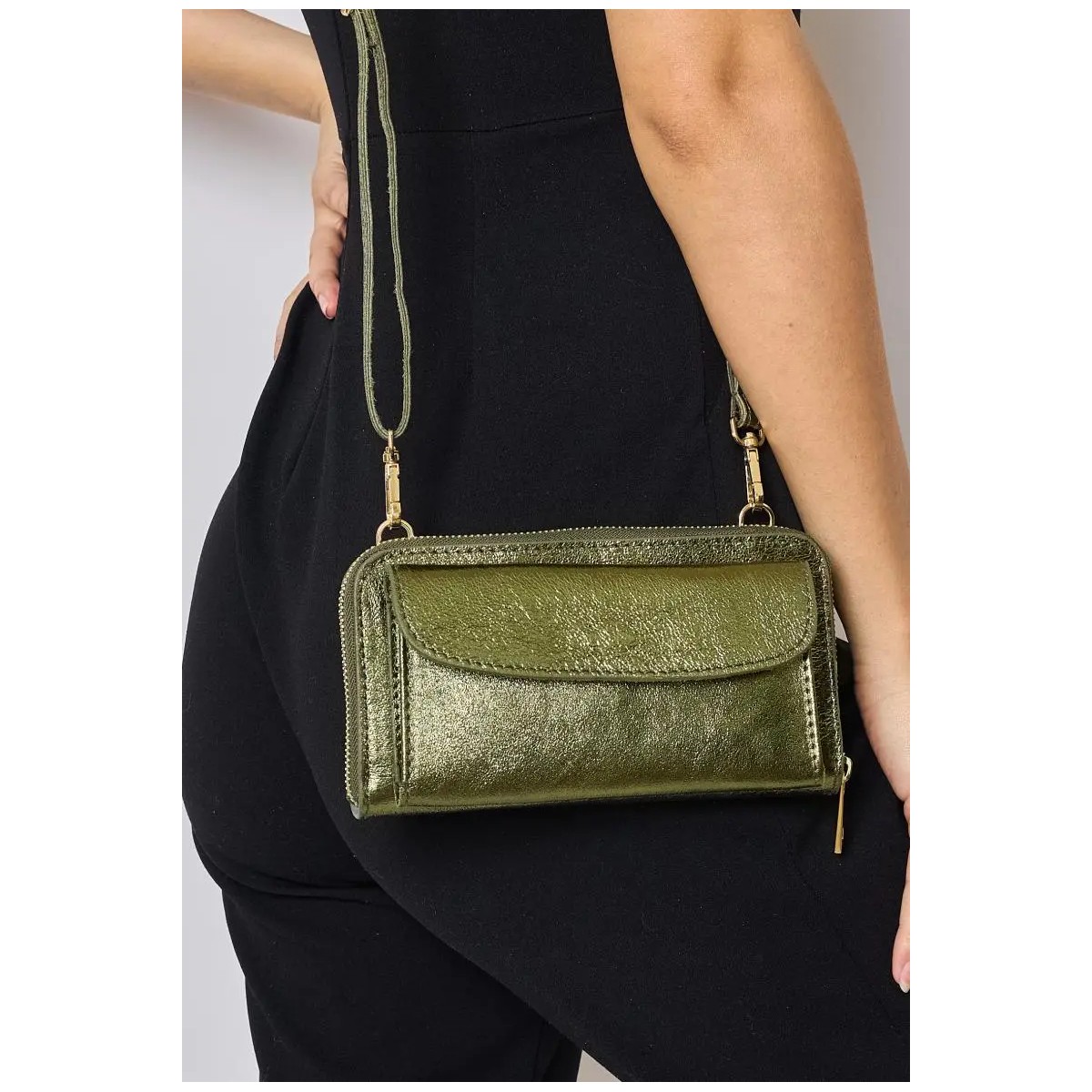 Sac en cuir irisé vert olive