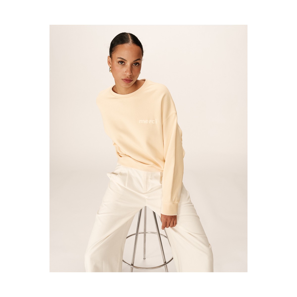 Grace et Mila - Sweat beige " Merci "