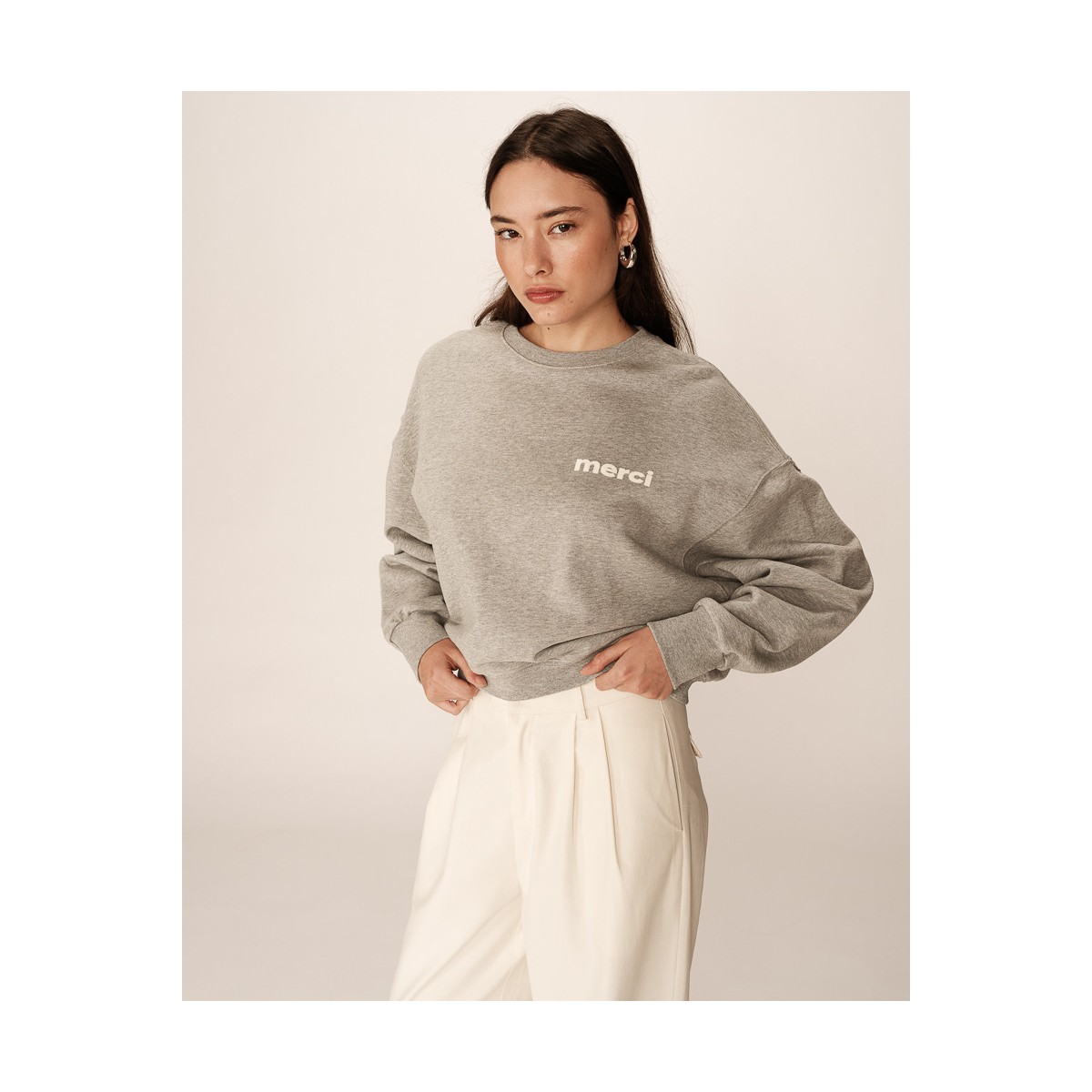 Grace et Mila - Sweat gris " Merci "