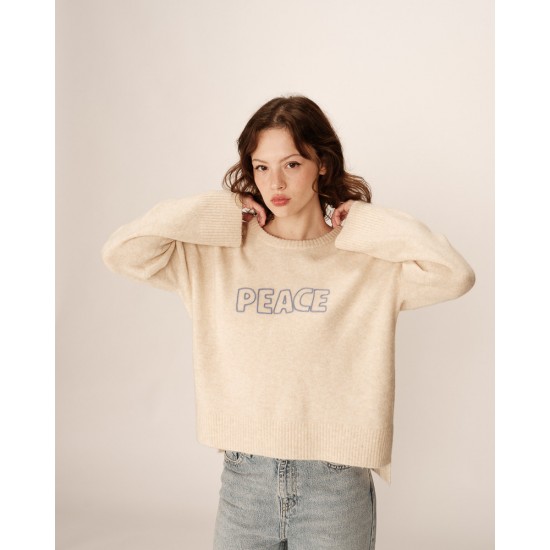 Grace et Mila - Pull oversize beige "Peace"