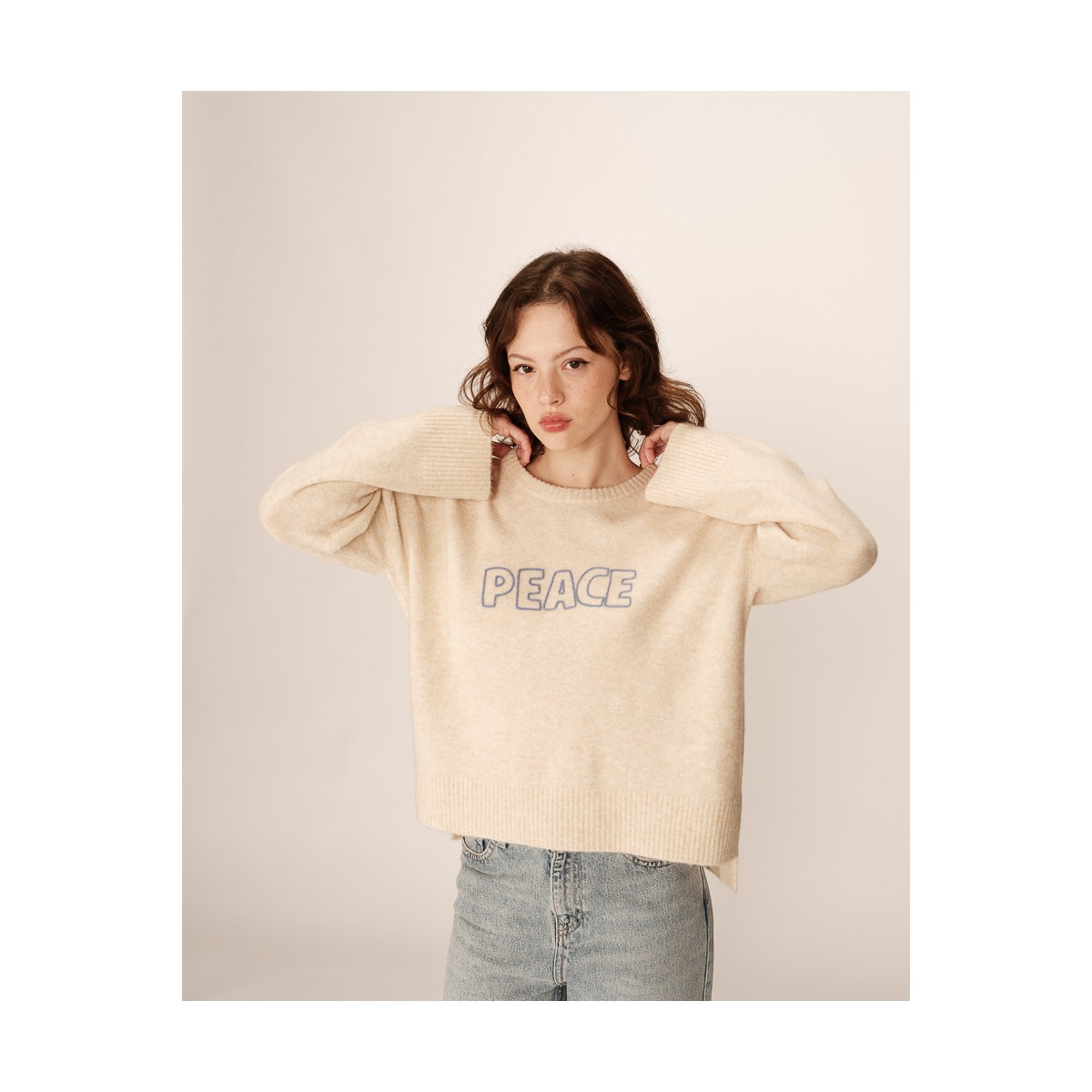 Grace et Mila - Pull oversize beige "Peace"