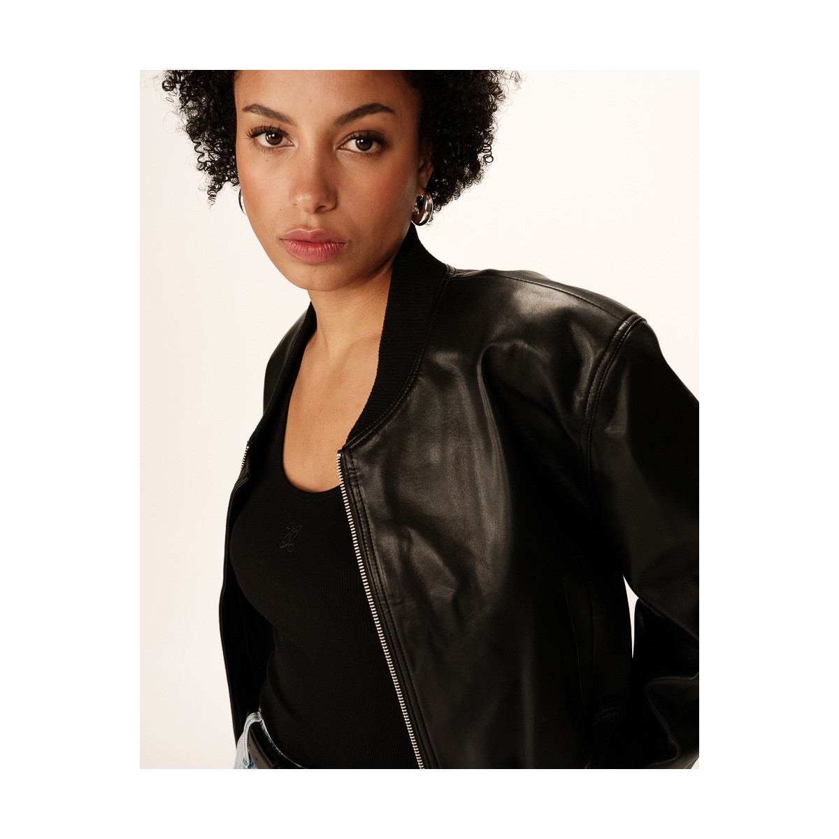 Grace et Mila - Bombers noir court en simili-cuir