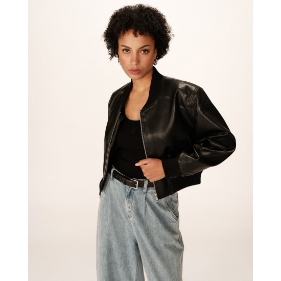 Grace et Mila - Bombers noir court en simili-cuir