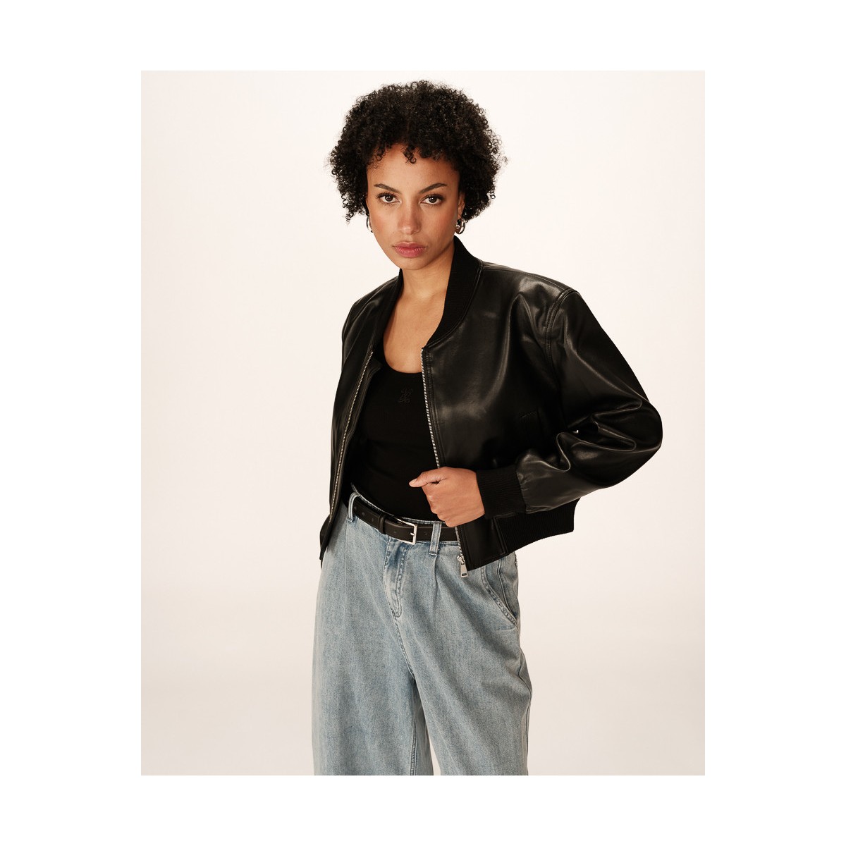 Grace et Mila - Bombers noir court en simili-cuir