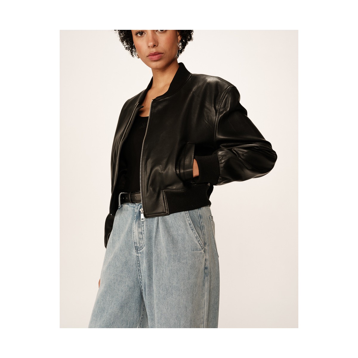 Grace et Mila - Bombers noir court en simili-cuir