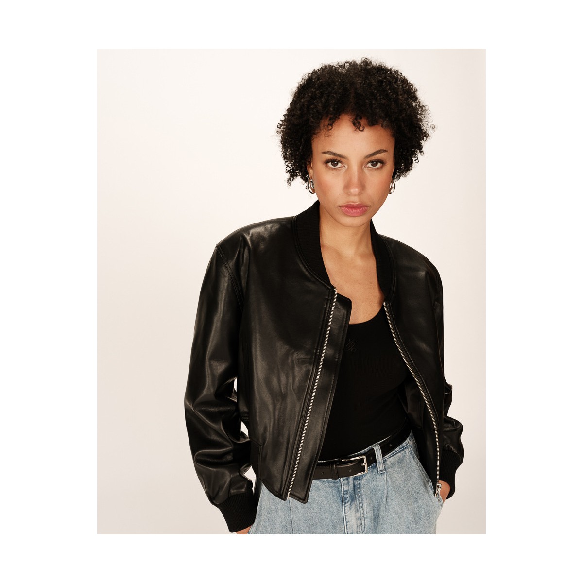 Grace et Mila - Bombers noir court en simili-cuir