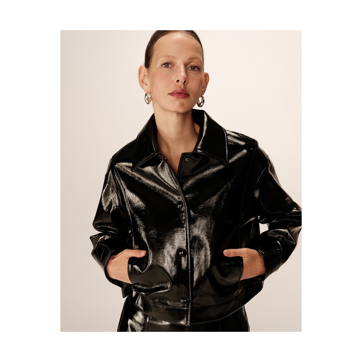 Grace et Mila - Veste en vinyle noir