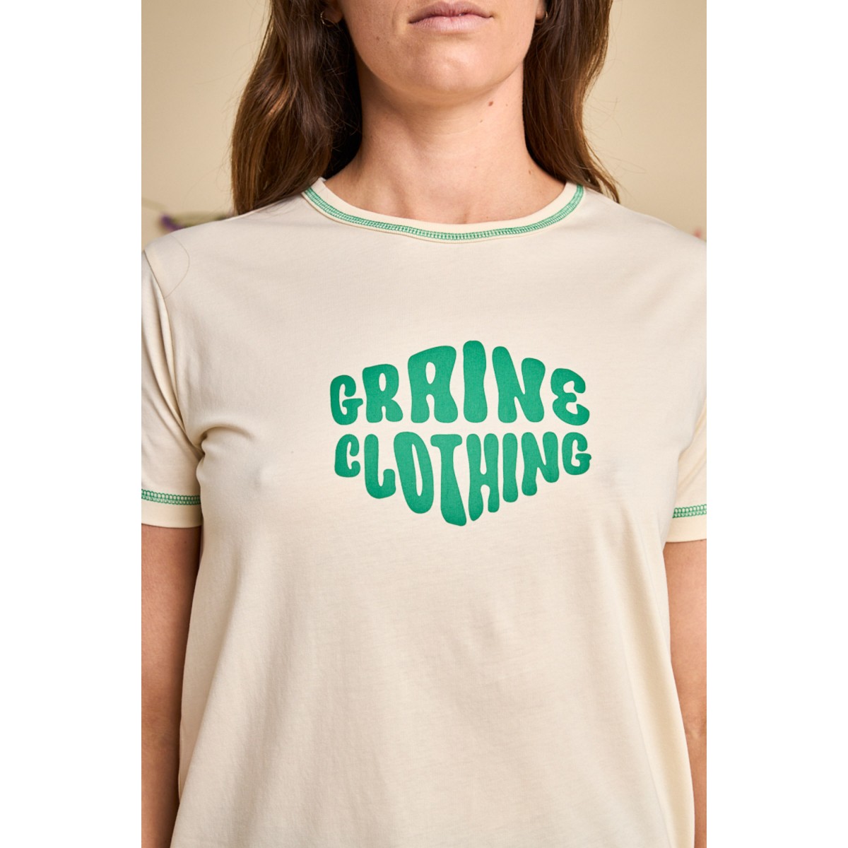 Graine Clothing - T-shirt écru et vert femme