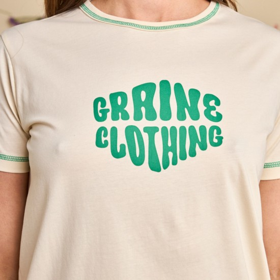 Graine Clothing - T-shirt écru et vert femme 2