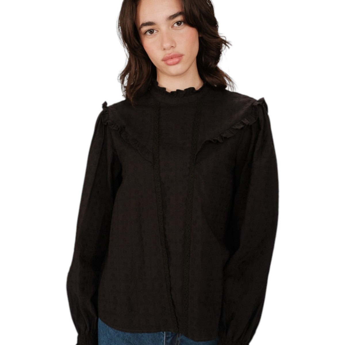 Grace et Mila | Blouse noire avec broderie