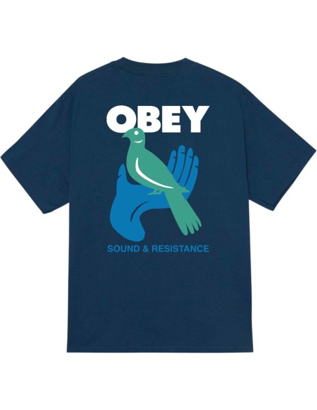 OBEY - T-shirt bleu avec impression dans le dos