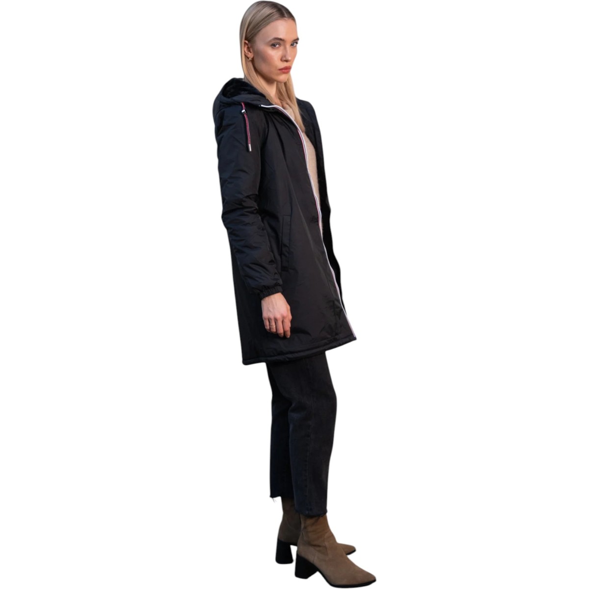 Laura Jo | Manteau imperméable long fourré noir pour femmes