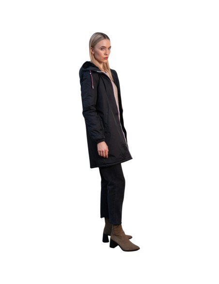 Laura Jo | Manteau imperméable long fourré noir pour femmes