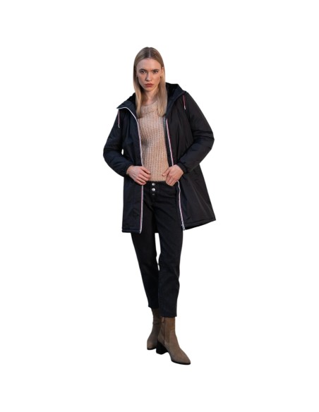Laura Jo | Manteau imperméable long fourré noir pour femmes