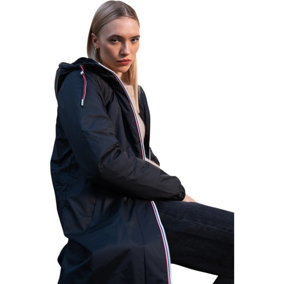 Laura Jo | Manteau imperméable long fourré noir pour femmes