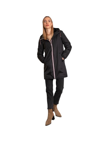 Laura Jo | Manteau imperméable long fourré noir pour femmes